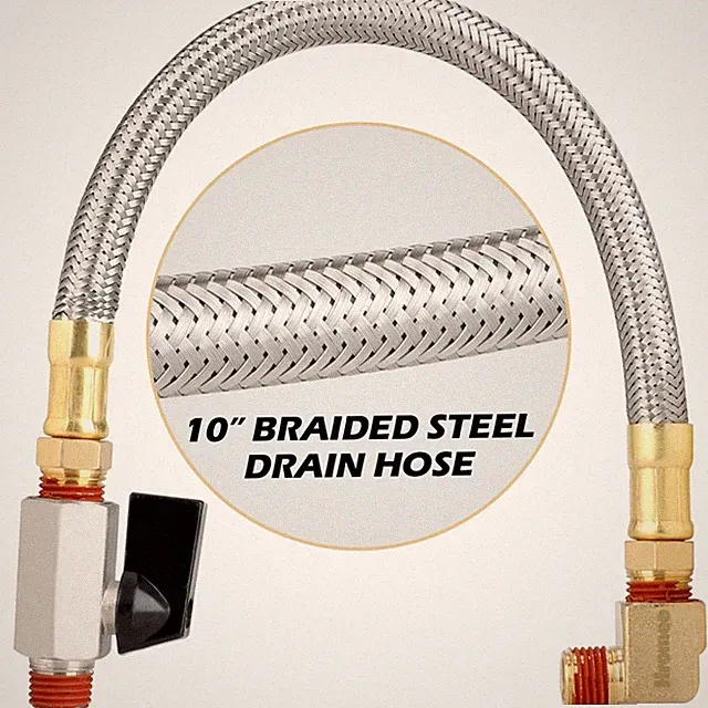 10" Braided Hose with 1/4" Drain Valve for Compressor