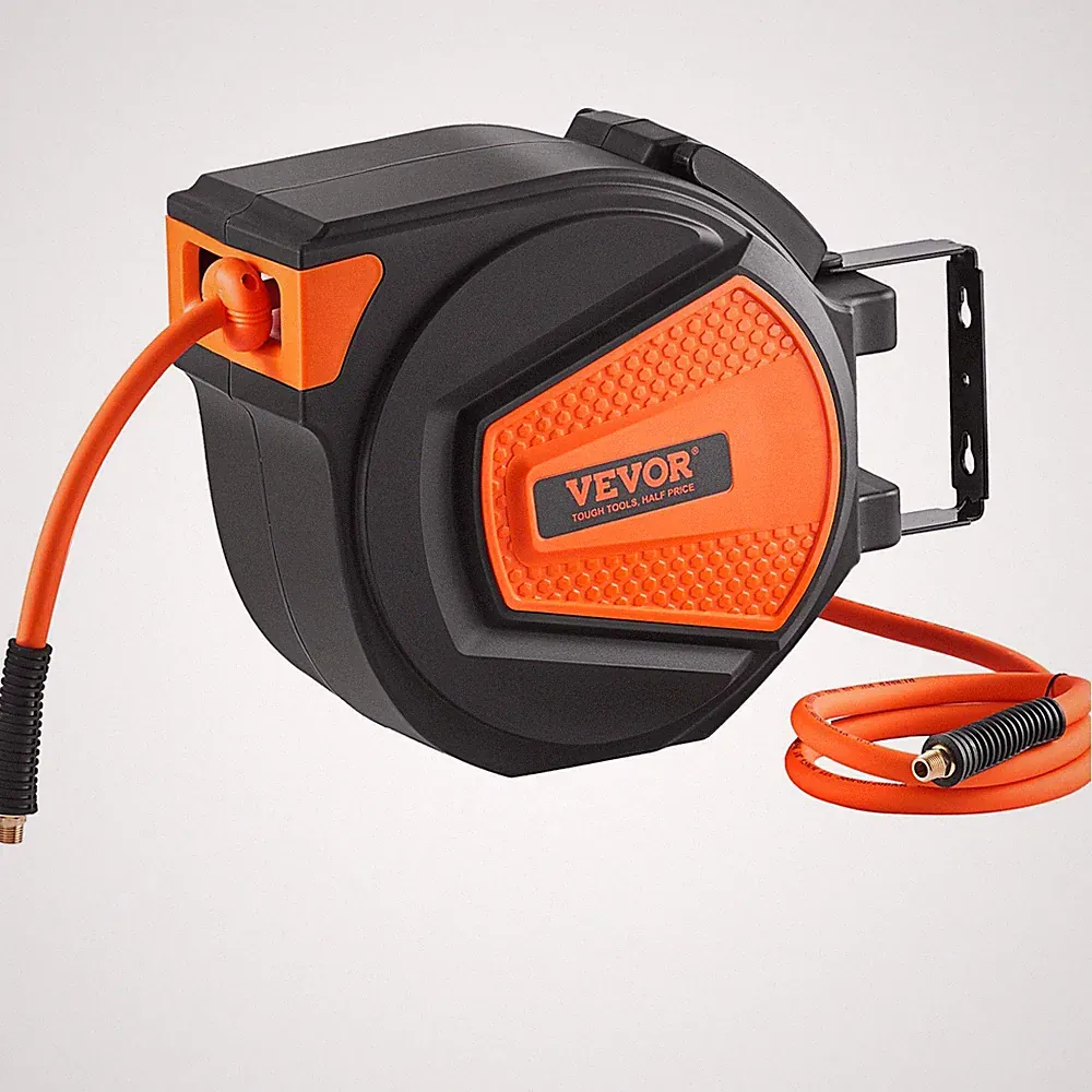 50 FT Retractable Air Compressor Hose Reel 3/8" Hybrid Enclosed Mount Swivel