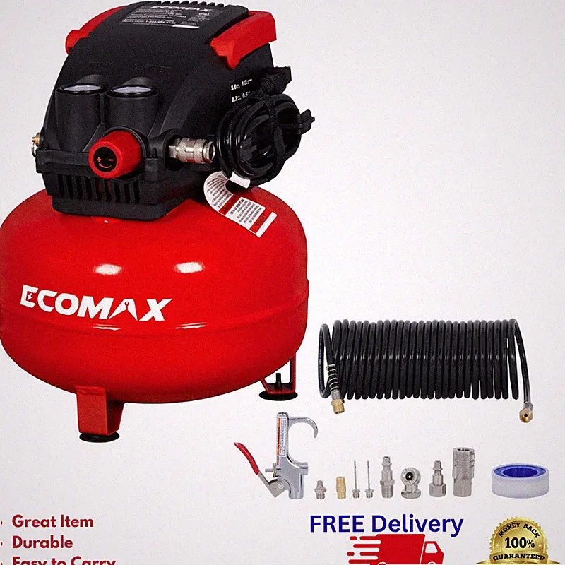 ECOMAX 3 Gallon 110 PSI Pancake Air Compressor Oil-Free w/ Accessory Kit