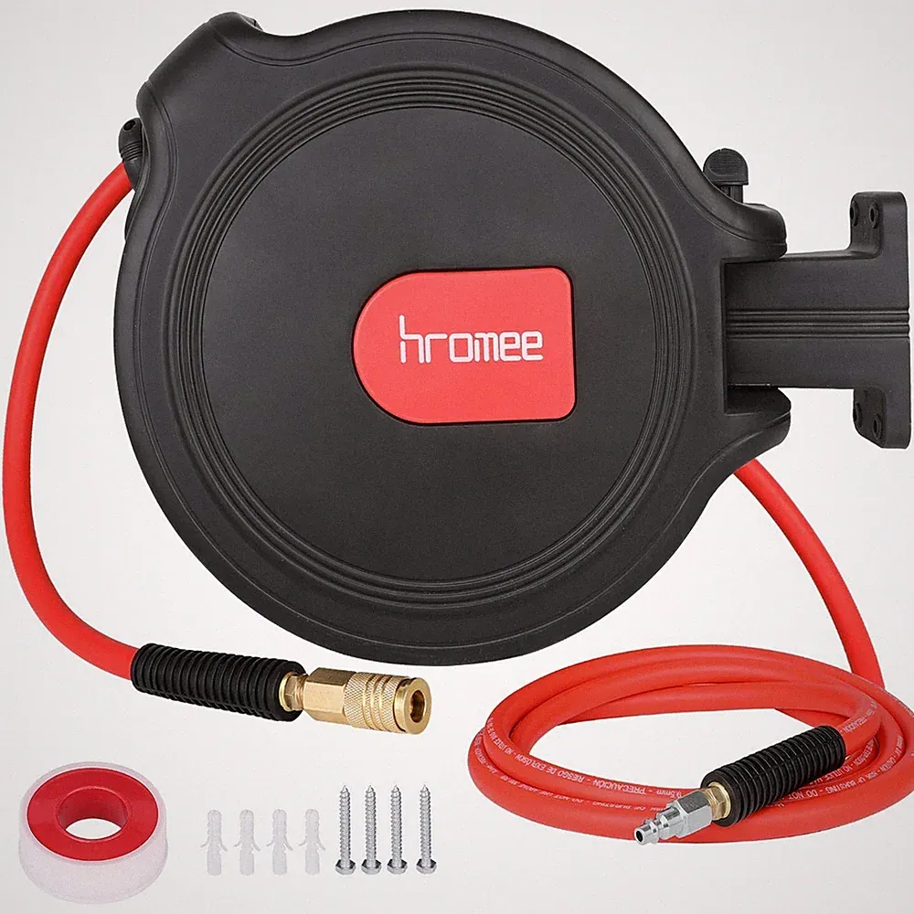 Hromee Air Compressor Hose Reel with Automatic Retractable Enclosed 3/8 Inch...