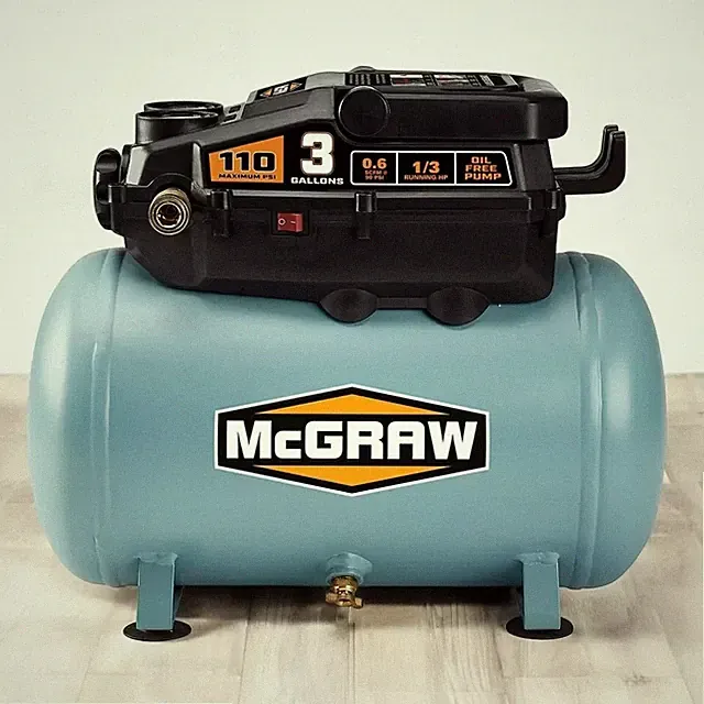 MCGRAW 3 Gallon Hotdog Air Compressor 1/3 HP 110 PSI Low Profile Oil-Free 120V