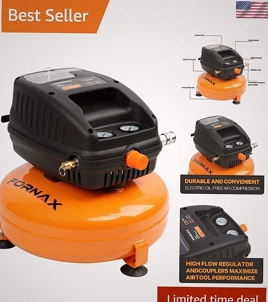 Quiet 3 Gallon Oil-Free Air Compressor - Lightweight 110 PSI Power for Home Use