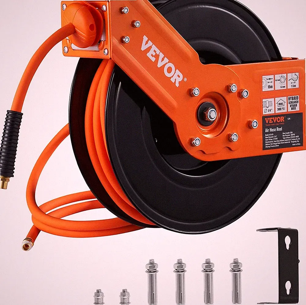 Retractable Air Compressor Hose Reel, 3/8 IN x 50 FT Hybrid Air Hose Max 300PSI